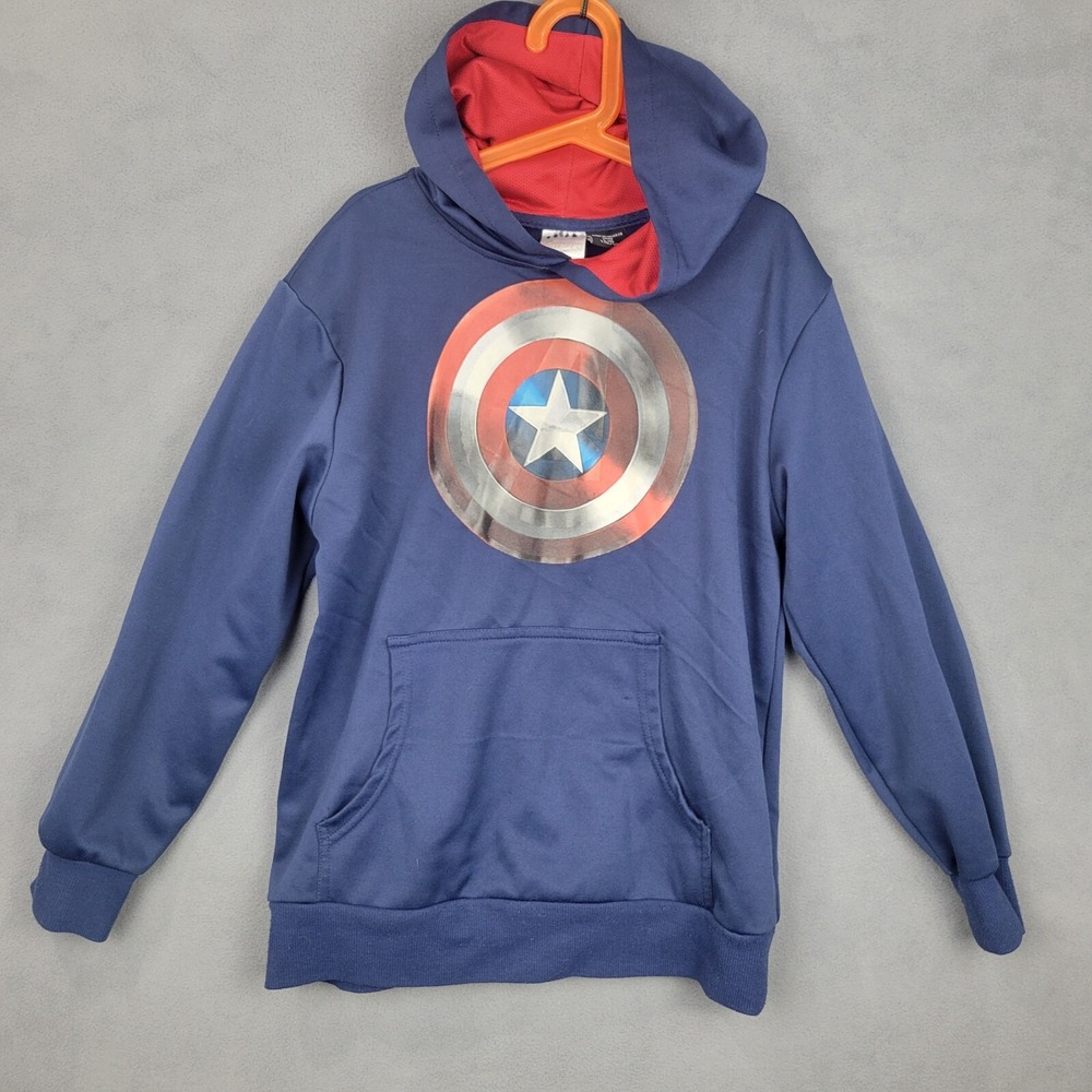 Marvel Avengers Hoodie Kids Large Blue Red Captain America Long‎ Sleeve Pullover